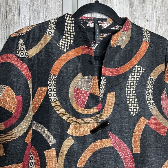 Ic By Connie K Artsy Top Kimono Blazer Asymmetric Hem Geometric Print Sz M - Picture 2 of 7